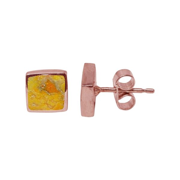 Rose Gold Bumblebee Jasper Square Stud Earrings