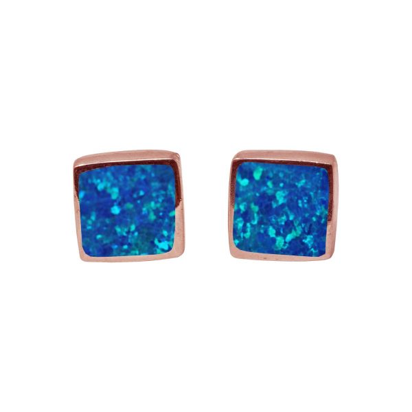 Rose Gold Cobalt Blue Opalite Square Stud Earrings
