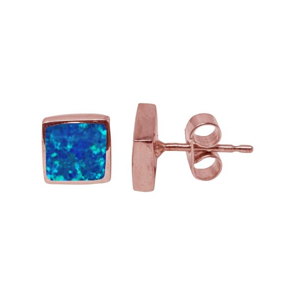 Rose Gold Cobalt Blue Opalite Square Stud Earrings