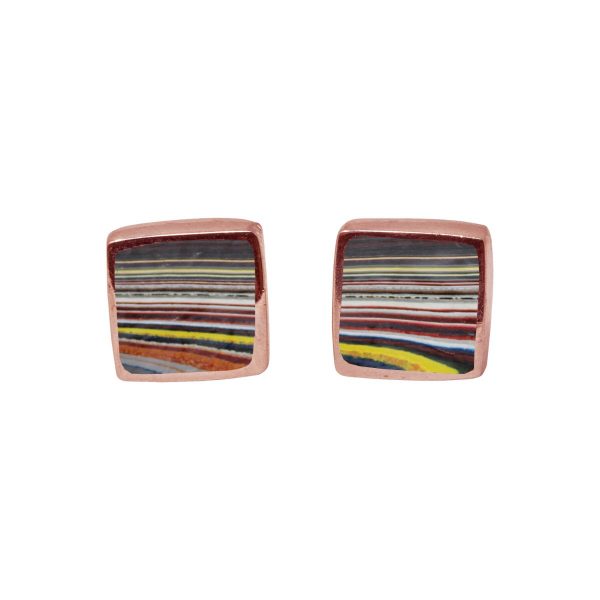 Rose Gold Fordite Square Stud Earrings