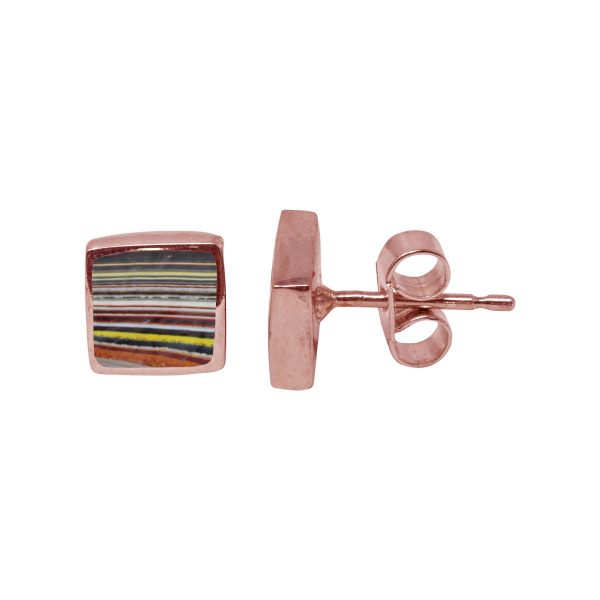 Rose Gold Fordite Square Stud Earrings