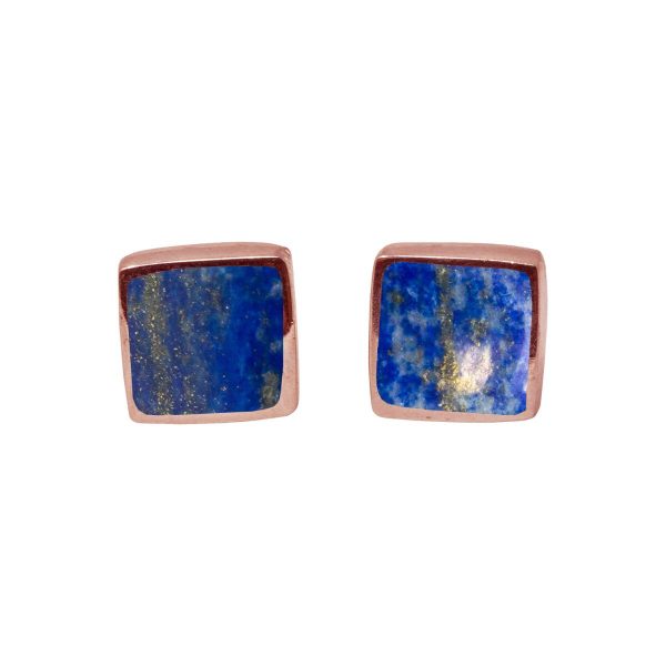 Rose Gold Lapis Square Stud Earrings