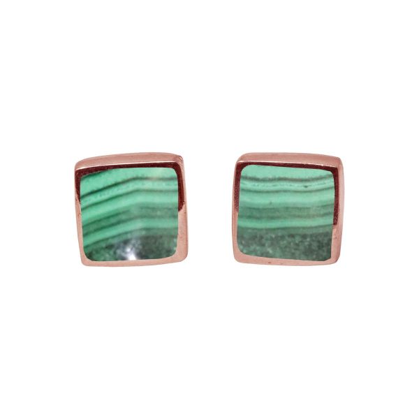 Rose Gold Malachite Square Studs