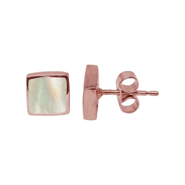 Rose Gold Mother of Pearl Square Stud Earrings