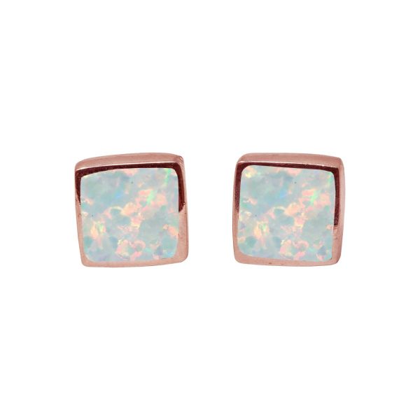 Rose Gold Sun Ice Opalite Square Stud Earrings