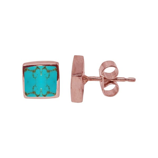 Rose Gold Turquoise Square Stud Earrings