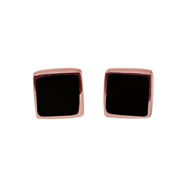 Rose Gold Whitby Jet Square Stud Earrings