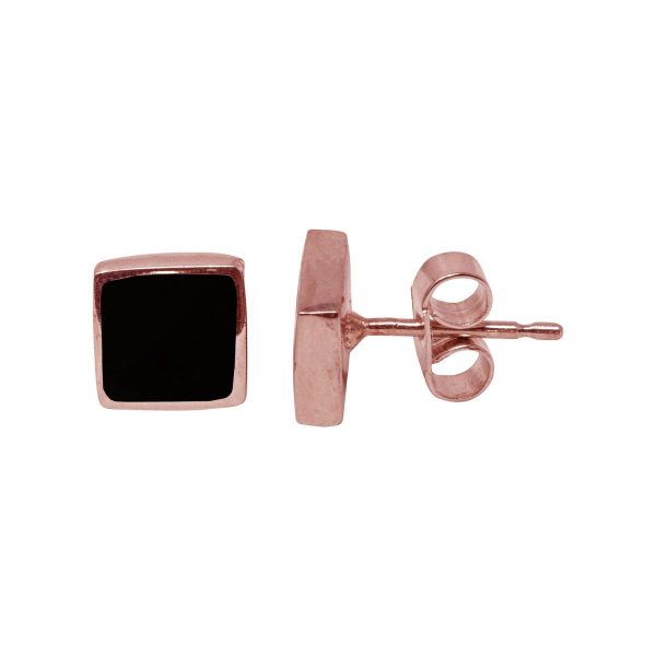 Rose Gold Whitby Jet Square Stud Earrings