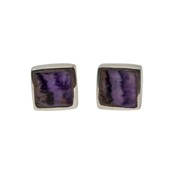 Silver Blue John Square Stud Earrings