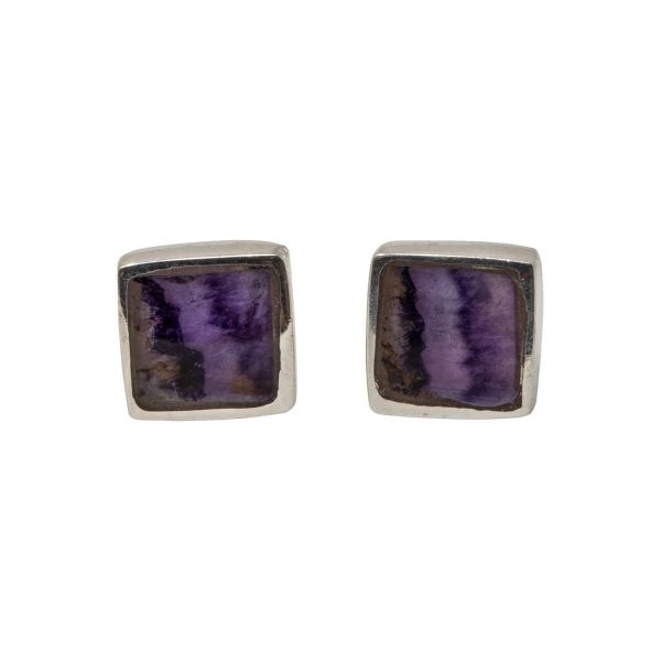 Silver Blue John Square Stud Earrings