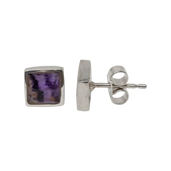 Silver Blue John Square Stud Earrings