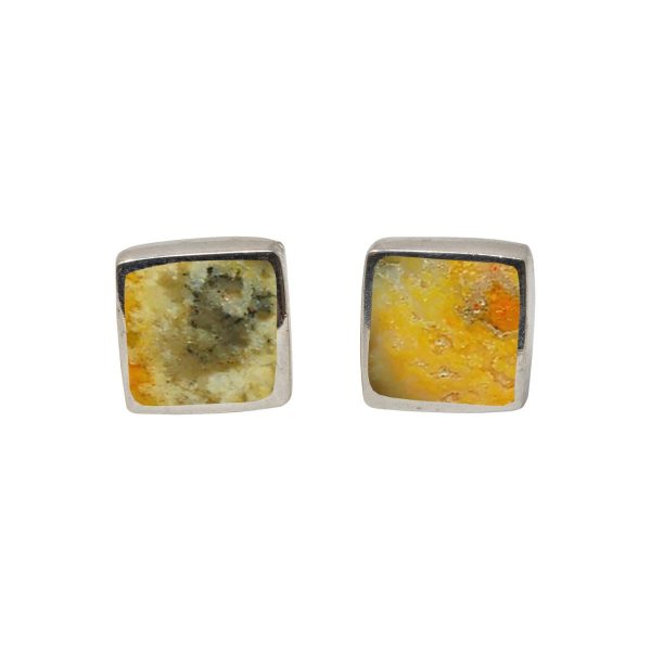 Silver Bumblebee Jasper Square Stud Earrings