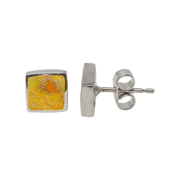 Silver Bumblebee Jasper Square Stud Earrings
