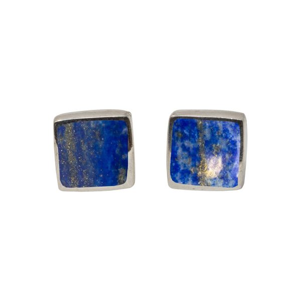 Silver Lapis Square Stud Earrings