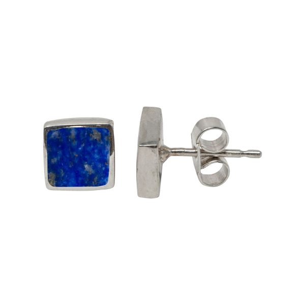 Silver Lapis Square Stud Earrings