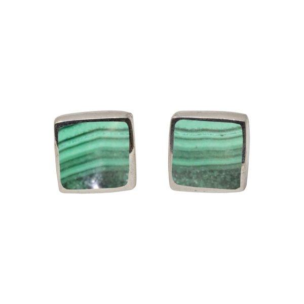 Silver Malachite Square Stud Earrings