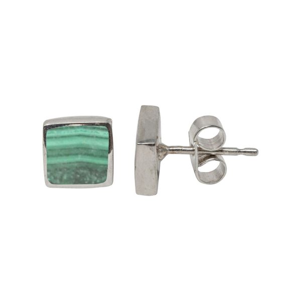 Silver Malachite Square Stud Earrings