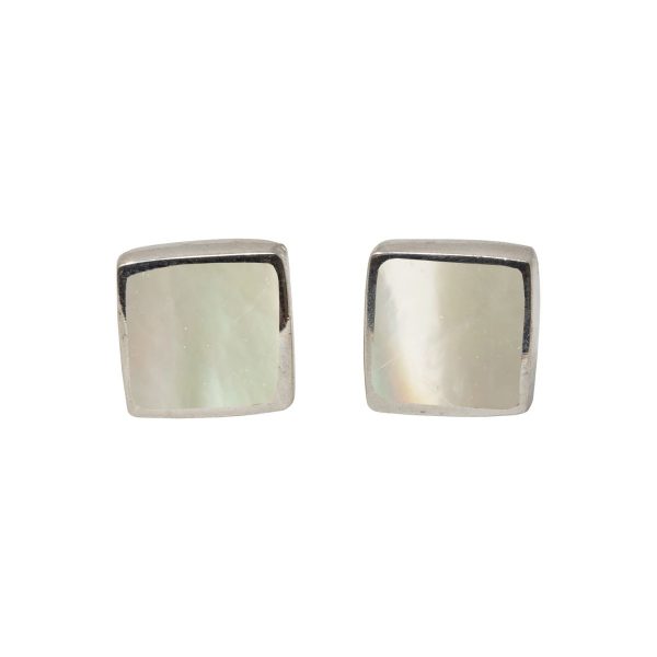 Silver Mother of Pearl Square Stud Earrings