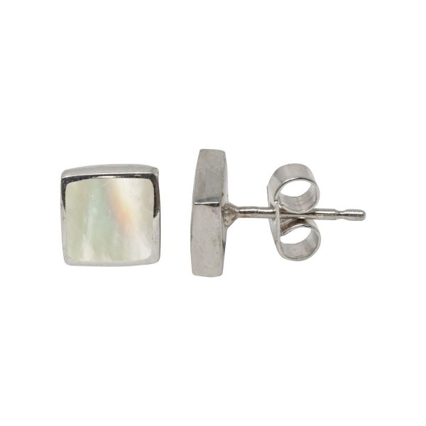 Silver Mother of Pearl Square Stud Earrings