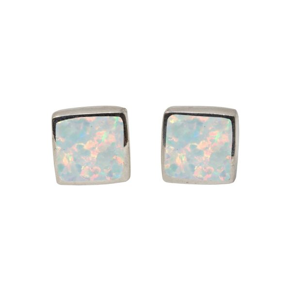 Silver Sun Ice Opalite Square Stud Earrings