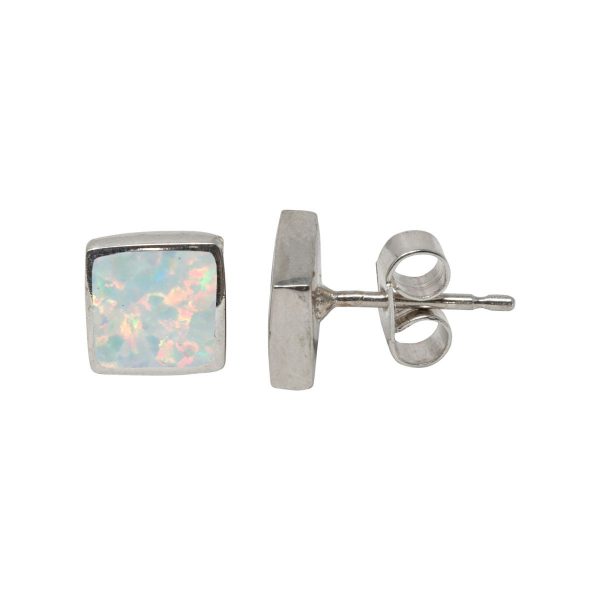 Silver Opalite Sun Ice Square Stud Earrings