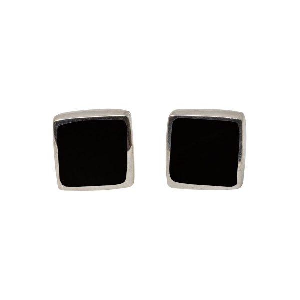 Silver Whitby Jet Square Stud Earrings