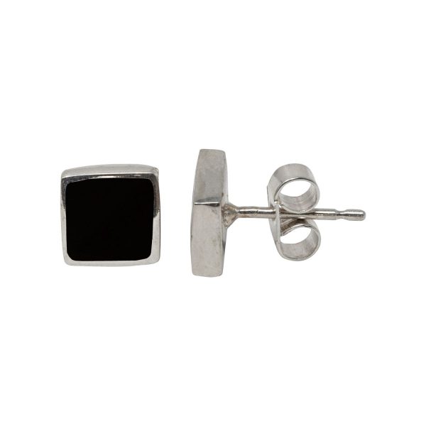 White Gold Whitby Jet Square Stud Earrings