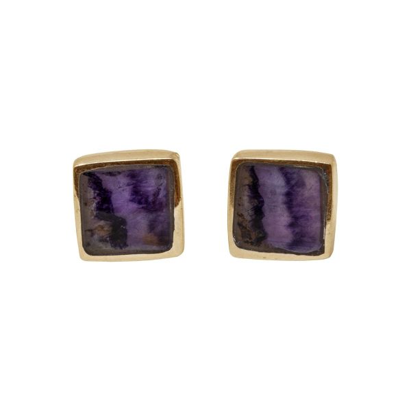 Gold Blue John Square Stud Earrings