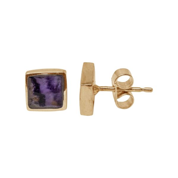 Gold Blue John Square Stud Earrings