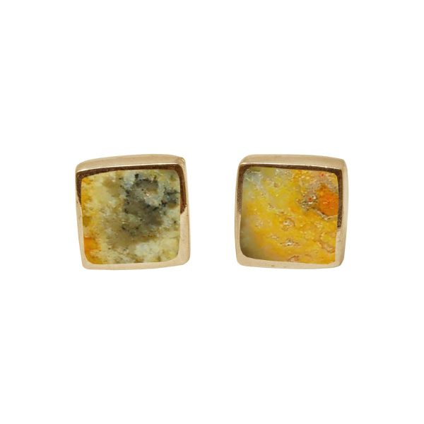 Gold Bumblebee Jasper Square Stud Earrings