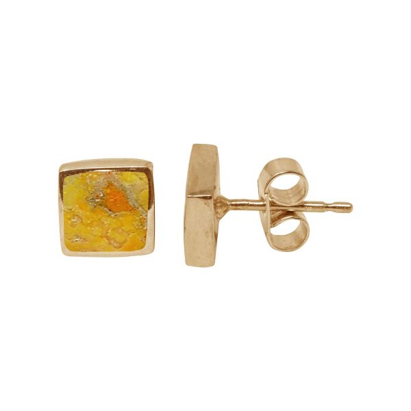 Gold Bumblebee Jasper Square Stud Earrings