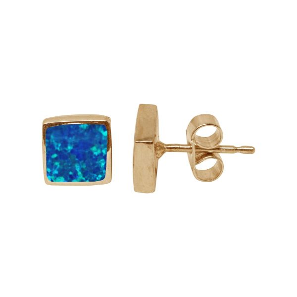 Gold Cobalt Blue Opalite Square Stud Earrings