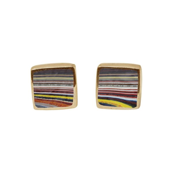 Gold Fordite Square Stud Earrings