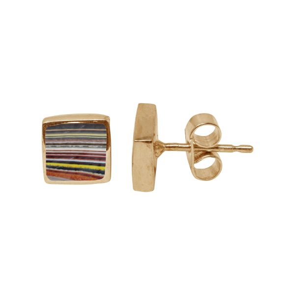 Gold Fordite Square Stud Earrings