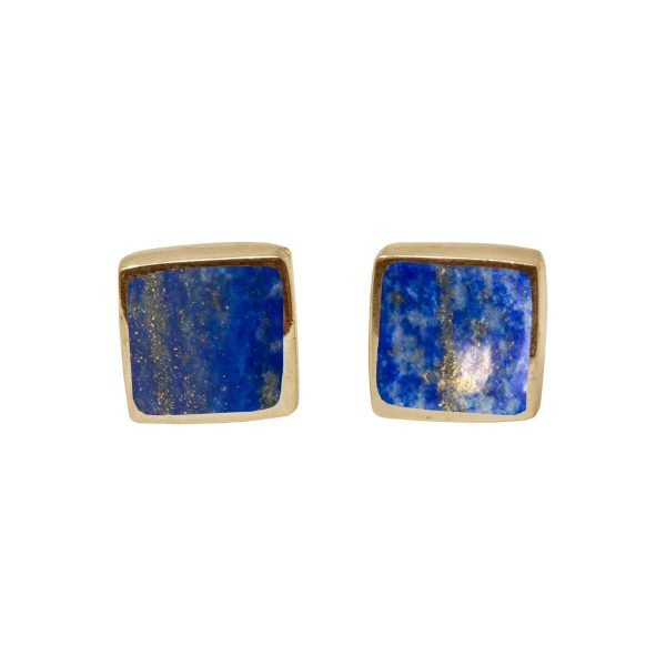 Gold Lapis Square Stud Earrings