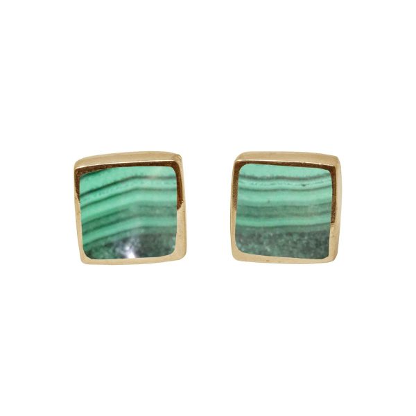 Gold Malachite Square Stud Earrings