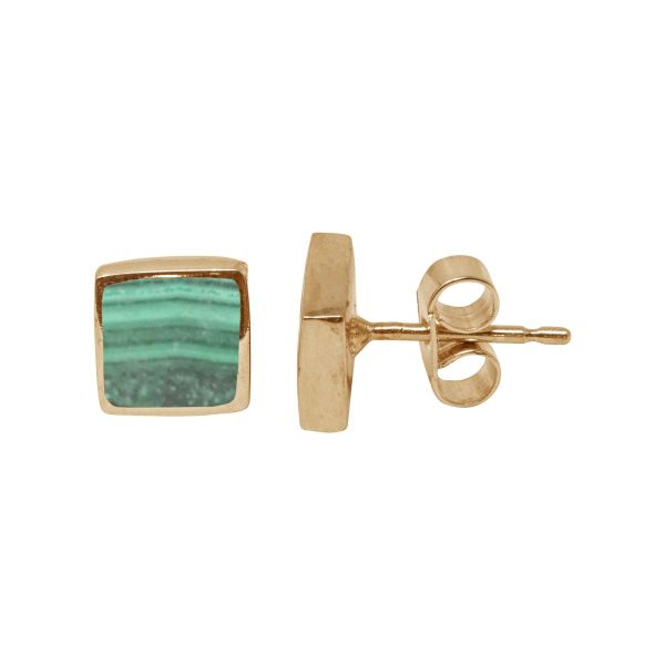 Gold Malachite Square Stud Earrings