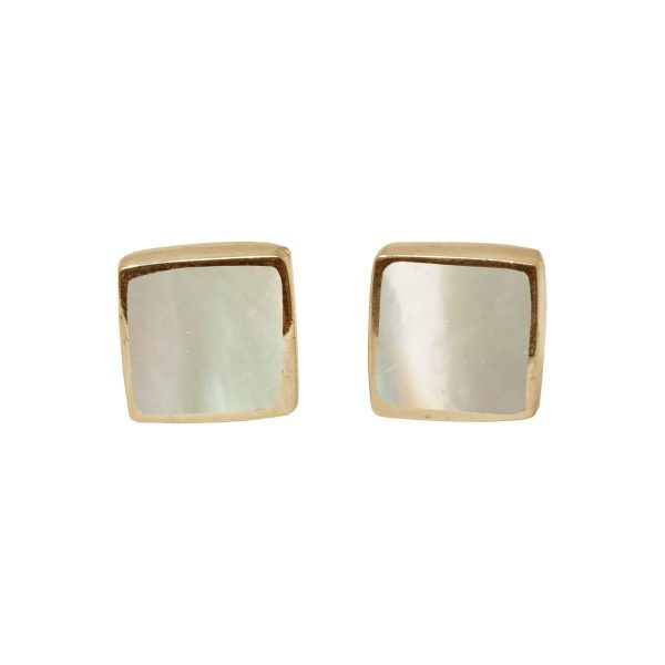 Gold Mother of Pearl Square Stud Earrings