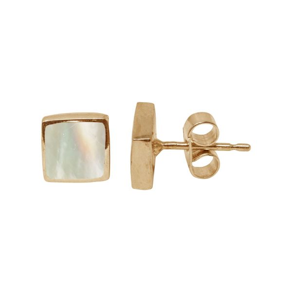 Gold Mother of Pearl Square Stud Earrings