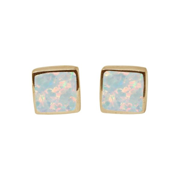 Gold Sun Ice Opalite Square Stud Earrings