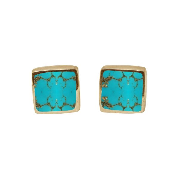 Gold Turquoise Square Stud Earrings