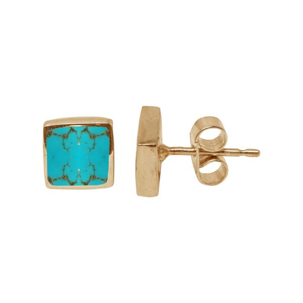 Gold Turquoise Square Stud Earrings