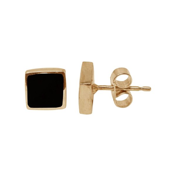 Gold Whitby Jet Square Stud Earrings