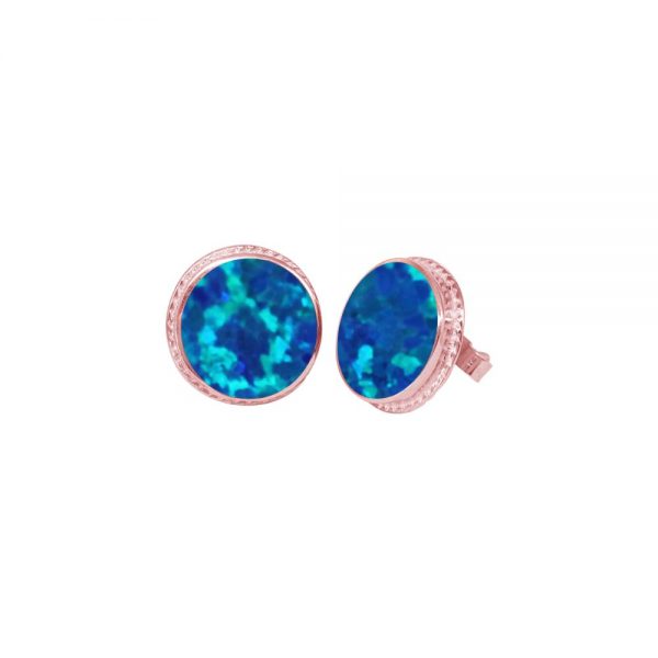 Rose Gold Opalite Cobalt Blue Round Stud Earrings