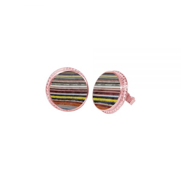 Rose Gold Fordite Round Stud Earrings