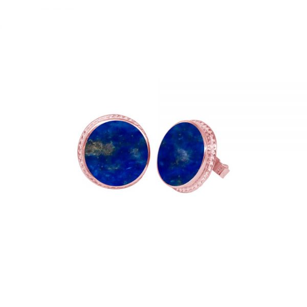 Rose Gold Lapis Round Stud Earrings