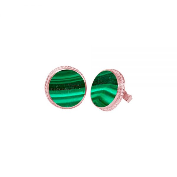 Rose Gold Malachite Round Stud Earrings