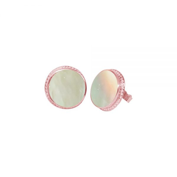 Rose Gold Mother of Pearl Round Stud Earrings
