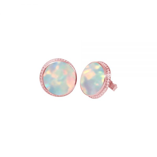 Rose Gold Opalite Round Stud Earrings