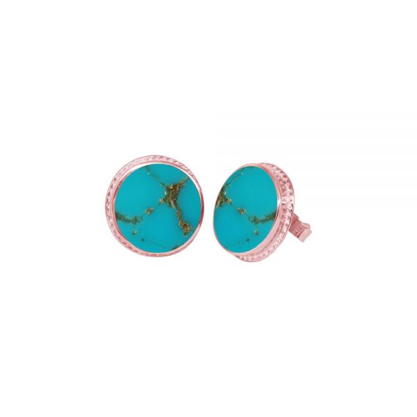 Rose Gold Turquoise Round Stud Earrings